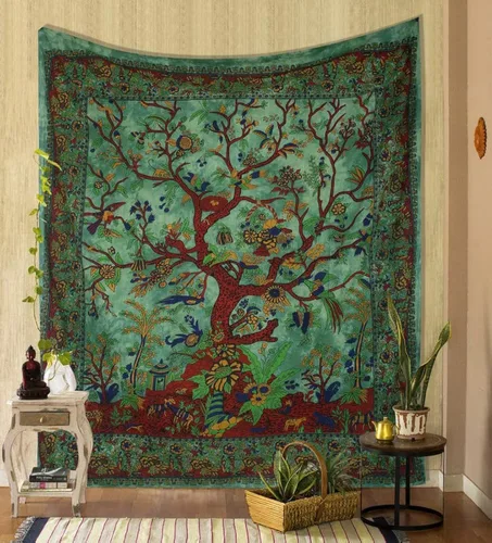 Miniatura 16 de The Art Box - Tapiz para colgar en la pared Árbol de la Vida Blanco – 85x90 Pulgadas, de algodón indio, gran diseño de planta inspirada