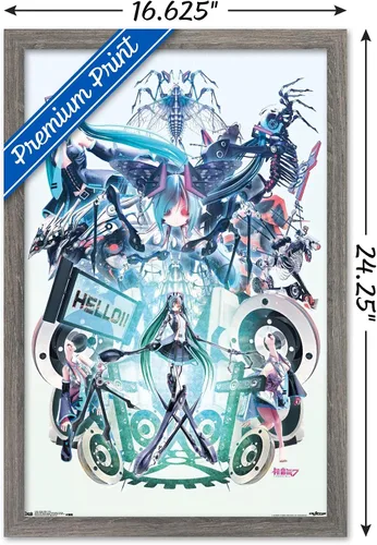 Miniatura 3 de Trends International Hatsune Miku - Póster de pared Hello, 14.725 x 22.375 pulgadas, versión con marco de madera tipo granero