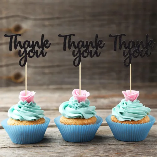 Miniatura 4 de Gyufise Paquete de 36 adornos para cupcakes con purpurina negra para Acción de Gracias, decoraciones para baby shower, niños y niñas, suministros