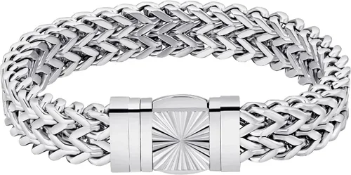 Miniatura 9 de KRKC&CO - Pulsera de eslabones cubanos de 12/0.551 in para hombre, chapada en oro de 18 quilates, cruz, brújula, calaveras redondas, cierre tallado