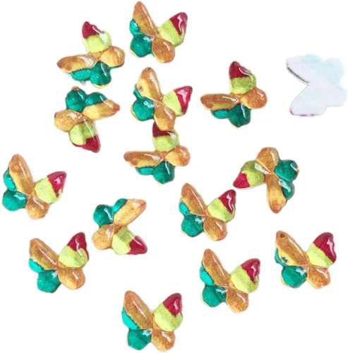 Miniatura 15 de Diamantes de imitación de mariposa con parte trasera plana, 80 unidades de 0.394 pulgadas, dijes de mariposa de resina para uñas, adornos, álbumes