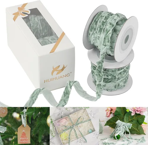 Miniatura 23 de HUIHUANG Cinta de Terciopelo Negro 3/8" Cinta de Terciopelo Arrugado para Adornos de Árbol de Navidad, Envoltura de Regalos, Decoración de Coronas
