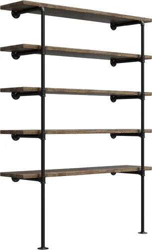 Estante industrial retro de tubería de hierro para montaje en pared (77 pulgadas de alto, 14 pulgadas de profundidad, 2 unidades), estantería