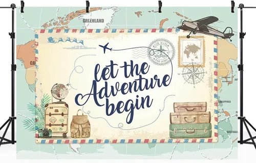 Miniatura 3 de Let The Adventure Begin - Telones de fondo fotográficos Adventure Awaits Baby Shower Decoración de fiesta de cumpleaños, 1er cumpleaños, fiesta