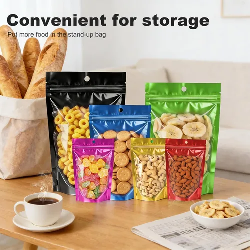 Miniatura 6 de 100pcs 7.1"x10.2" Mylar Bags for Food Storage,Smell Proof Bag with Window Resealable，Stand-up Foil Pouch Packaging Freeze Dried Candy Bag Food Azul