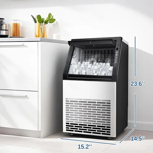 Miniatura 3 de DOGHLY Máquina comercial para hacer hielo, máquina de hielo de acero inoxidable de 100 libras/24 horas, capacidad de almacenamiento de hielo de 20