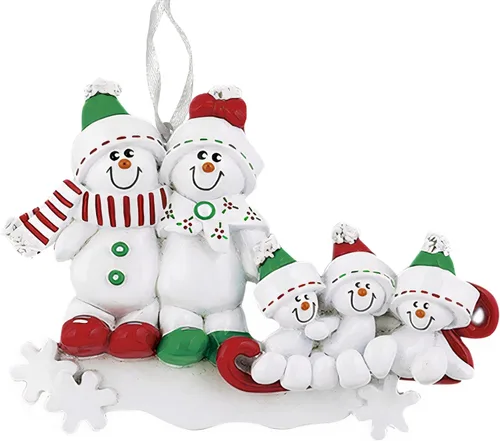 Miniatura 2 de Adorno personalizado con diseño de muñeco de nieve, familia de 5 integrantes, adorno para árbol de Navidad, decoración artesanal personalizada