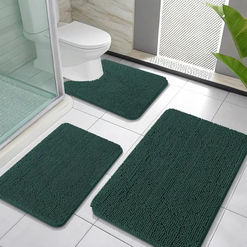 Miniatura 56 de OLANLY Juego de Alfombras de Baño de 3 Piezas, Tapetes de Baño de Chenilla Suave y Absorbente y Alfombra de Contorno en Forma de U para Inodoro