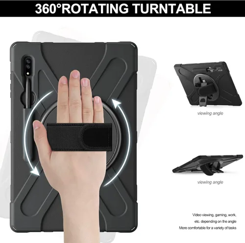 Miniatura 2 de Funda a prueba de golpes para Galaxy Tab S8 Ultra de 14.6 pulgadas 2022, funda resistente con cinturón de mano giratorio de 360°, correa de hombro