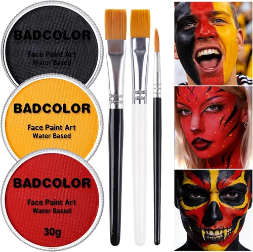 Miniatura 11 de Pintura corporal y facial negra y blanca de payaso con 3 pinceles de pintura, paleta de maquillaje SFX a base de agua para niños y adultos, pintura