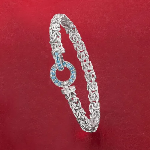 Miniatura 3 de Ross-Simons Pulsera bizantina con topacio azul suizo de 0,70 quilates en plata de ley