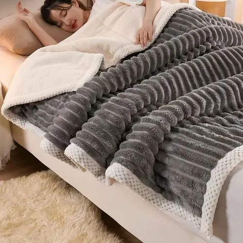 Miniatura 7 de Manta gruesa, manta de forro polar, felpa reversible, suave y agradable a la piel, calidez termostática, el compañero de sueño cómodo y cálido Marrón