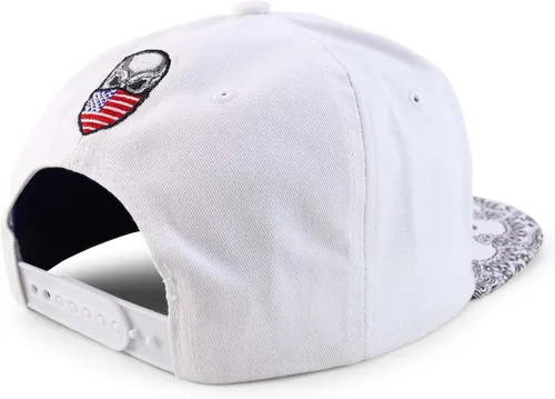 Miniatura 3 de Trendy Apparel Shop Bandana de calavera bordada Snapback con estampado de cachemira
