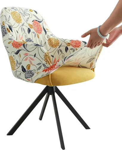 Miniatura 14 de Iauddy Funda de Silla Giratoria de Acento para Comedor para Oficina, Funda Elástica para Silla de Escritorio de Oficina de Respaldo Medio Protector