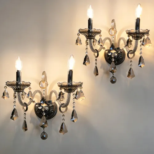 Apliques de Pared de Cristal Luces de Pared Elegantes Lámpara de Pared de Cristal Gris Retro Juego de 2 Candelabro de Estilo Europeo Adecuado para