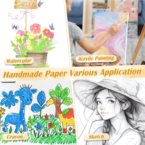Miniatura 4 de 50 hojas de papel de acuarela de borde deckled de 10.58 oz/m², papel de acuarela hecho a mano de 5 x 7 pulgadas, papel de algodón rugoso