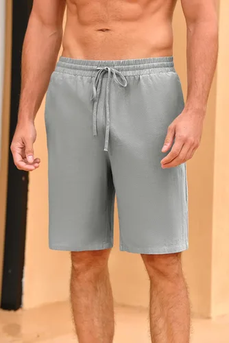 Miniatura 5 de Conjunto de ropa de cama de algodón para hombre, conjunto cómodo de 2 piezas, conjunto de camisa y pantalones cortos Henley de manga corta