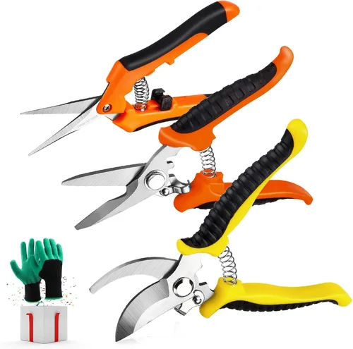 Miniatura 12 de 4 paquetes de tijeras de podar para jardín, con cuchillas de acero inoxidable, tijeras manuales de podar con guantes de jardinería (Rosa)