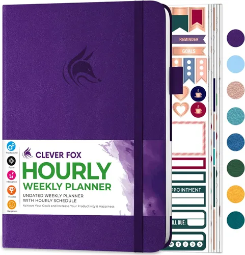 Miniatura 14 de Agenda Clever Fox semanal y mensual sin fecha con divisiones de tiempo, libro de citas y organizador diario, A5 (Amarillo)