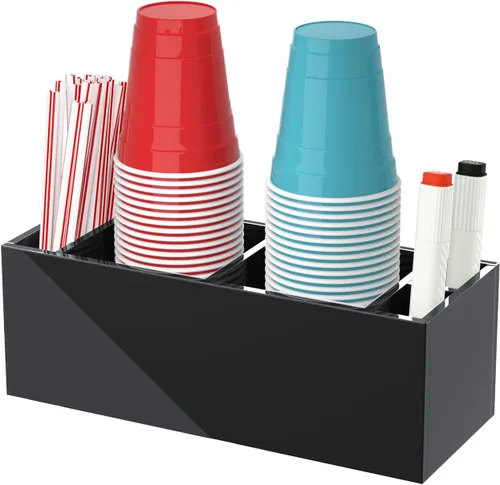 Soporte doble para tazas con ranura para marcador, dispensador de tazas de acrílico, organizador de tazas para fiestas, marca tu taza y bebe,