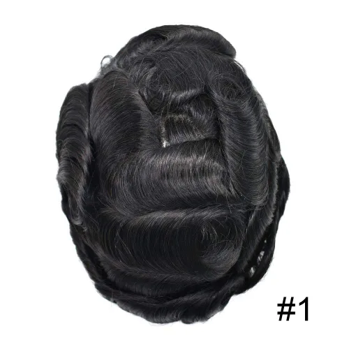 Miniatura 2 de Cabello humano para hombres, tupé, piezas de cabello humano europeo, todas las piezas de cabello con bucle en V, 0.002 in, piel fina, sistemas