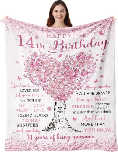 Regalos para niñas de 14 años, regalos para niñas de 14 años, manta de cumpleaños de 40 x 50 pulgadas, decoración de cumpleaños 14, manta suave
