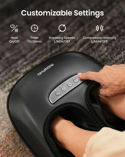 Miniatura 9 de RENPHO Masajeador de pies con calor [2026 actualizado], 3 niveles de compresión de amasamiento profundo, masajeador shiatsu HSA elegible para FSA