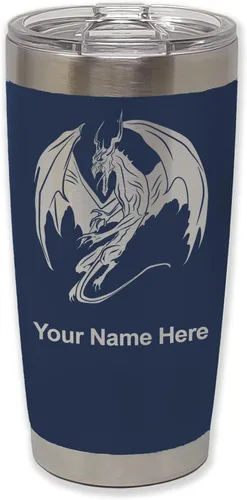 Miniatura 39 de LaserGram Vaso aislado al vacío de 20 onzas, dragón, grabado personalizado incluido (negro)