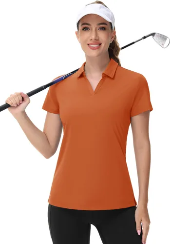 Miniatura 5 de TACVASEN Polo de manga corta con cuello en V para mujer, con protección solar UPF 50+, secado rápido, para golf