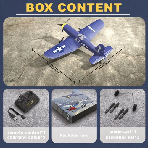 Miniatura 7 de Avión RC, avión de control remoto F4U, combate de 3 canales de 2.4 GHz con estabilizador giroscópico de 6 ejes, fácil de volar para adultos