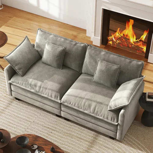 Miniatura 50 de WorthFurni Sofá Seccional Modular de 111.4", Sofá de Nube en Forma de U con 2 Otomanas Móviles, Cómodo Sofá de Chenille de Asiento Profundo