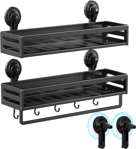 Miniatura 11 de Soporte de ducha con ventosa, estante de ducha de succión de 11.8 pulgadas con ganchos, soporte de baño sin perforación, organizador de baño a