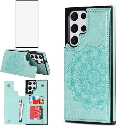 Asuwish Funda compatible con Samsung Galaxy S22 Ultra 5G y protector de pantalla de vidrio templado, accesorios para celular, ranura para tarjetero,