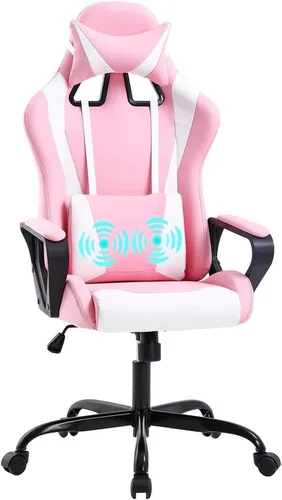 Miniatura 8 de Silla ergonómica para videojuegos, silla de oficina de piel sintética con respaldo alto y soporte lumbar ajustable y reposacabezas - Silla giratoria