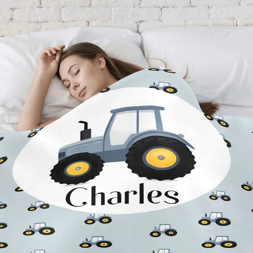Miniatura 4 de Manta personalizada con patrón de tractores con nombre, manta de forro polar suave para hombres y mujeres, regalo de cumpleaños, boda, 50 x 60