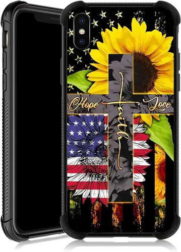 Miniatura 44 de Funda para iPhone Xs Max, diseños de girasol, estrella, cielo, cubierta trasera de cristal templado antiarañazos, esquinas reforzadas, carcasa