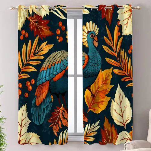 Miniatura 81 de Shrahala Cortinas de hojas de arce otoñales para ventanas de cocina, hojas rojas ardientes, fondo marrón, paneles de cortina de ventana de poliéster