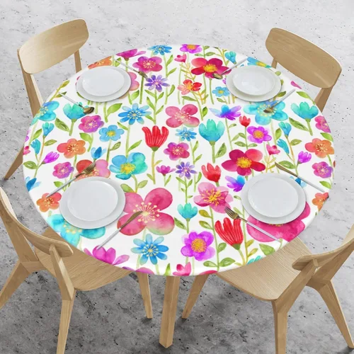 Miniatura 19 de WOAIDY Mantel ajustable redondo elástico, diseño de pájaro, tela de poliéster elástica para cocina, decoración de fiesta de comedor, funda de mesa 4