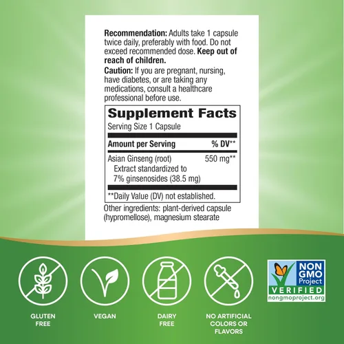 Miniatura 5 de Nature's Way, Ginseng asiático herbario premium, combate la fatiga*, 60 cápsulas