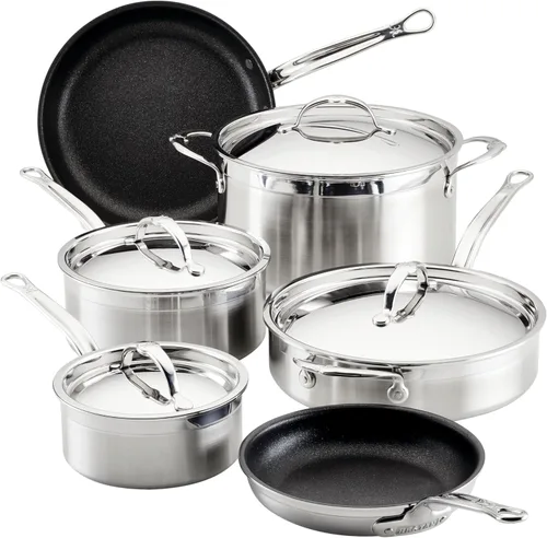 Hestan ProBond Forged TITUM - Juego de utensilios de cocina de acero inoxidable revestido profesional, antiadherente, 10 piezas, compatible con