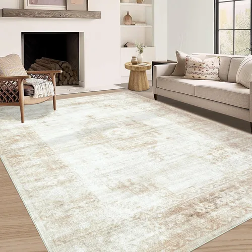 Aoyaomi Alfombra de Área Vintage para Sala de Estar - 5x7 Grande Lavable a Máquina Boho Marroquí Desgastada Alfombras Estilo Granja para Dormitorio