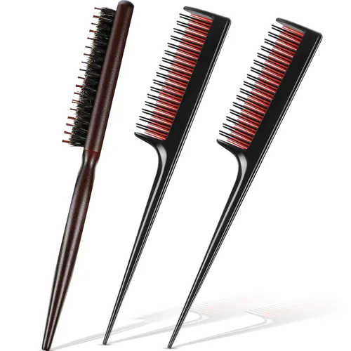 Patelai Juego de 3 piezas de peines para cardado de cabello incluye 2 peines triples de nylon y cepillos de cerdas de jabalí para mujeres, peinado