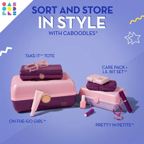 Miniatura 6 de Caboodles Caja de Maquillaje Portátil para Niñas, Lila de Dos Tonos sobre Cobalto, Caja Organizadora de Maquillaje de Plástico Duro, Espejo