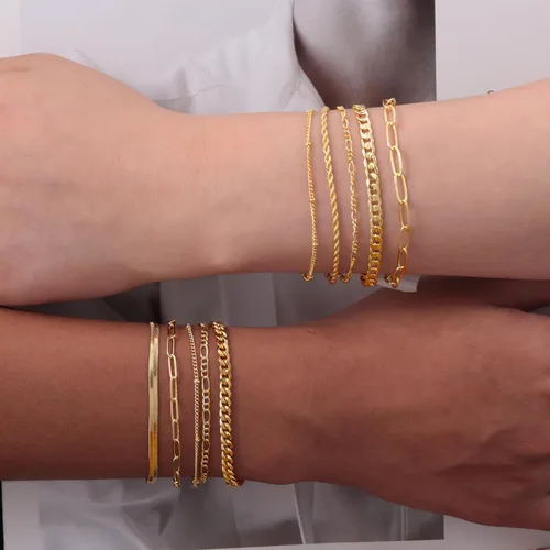 Miniatura 6 de Picuzzy Pulseras de oro para mujer, de oro real de 14 quilates, apilables, impermeables, juego de joyas para mujer, a la moda, delicadas, bonitas