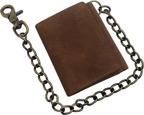 Miniatura 2 de Billetera de cuero vintage con bloqueo RFID para hombre, con cierre a presión, Beige Bronceado, Cartera Biker