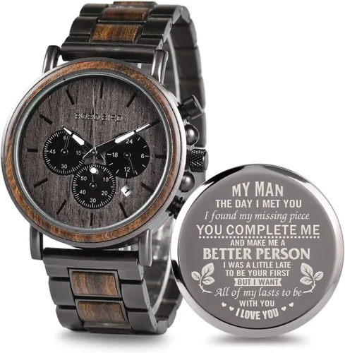 Miniatura 23 de 2win Reloj de madera grabado para novio, mi hombre, prometido, marido, relojes de madera personalizados para hombres, cumpleaños, aniversario, reloj