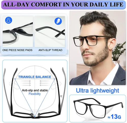 Miniatura 4 de MARE AZZURO Lentes de Lectura Grandes con Bloqueo de Luz Azul para Hombres Lentes para Computadora 0 1.0 1.25 1.5 1.75 2.0 2.25 2.5 2.75 3.0 3.5 4.0