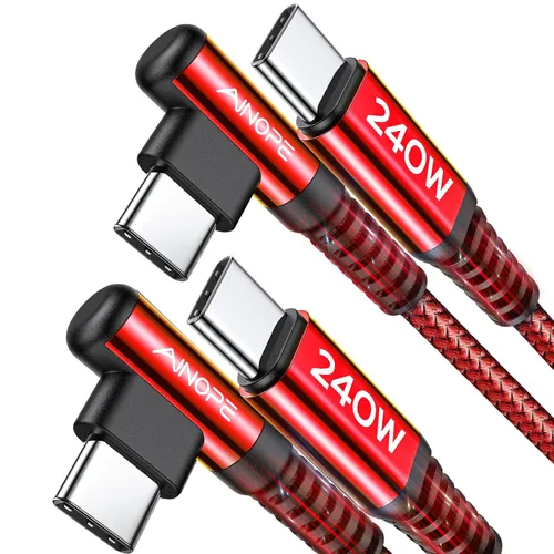 Miniatura 18 de AINOPE Cable USB C a USB C de 240W (6.6 pies, paquete de 2, USB C Chubby) Cable de carga rápida USB C a USB C, cable cargador USB C en ángulo recto