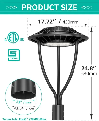 Miniatura 4 de Luz LED para poste superior, certificación ETL, 80 W, 64 W, 48 W, ajustable, 3 CCT, luces de poste para exteriores ajustables con fotocélula IP65