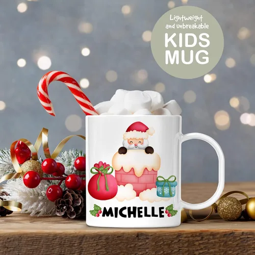 Miniatura 5 de Taza personalizada de Santa para niños, Papá Noel con árbol, polímero ligero